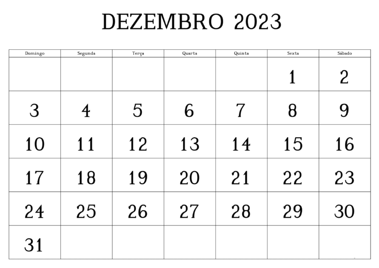 Calendário 2023 Dezembro Word PDF