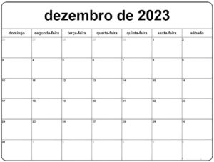 Calendário Dezembro 2023 Imprimir Tabela PDF