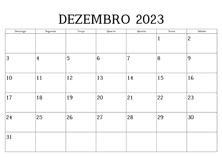 Calendário Dezembro 2023 Para Imprimir