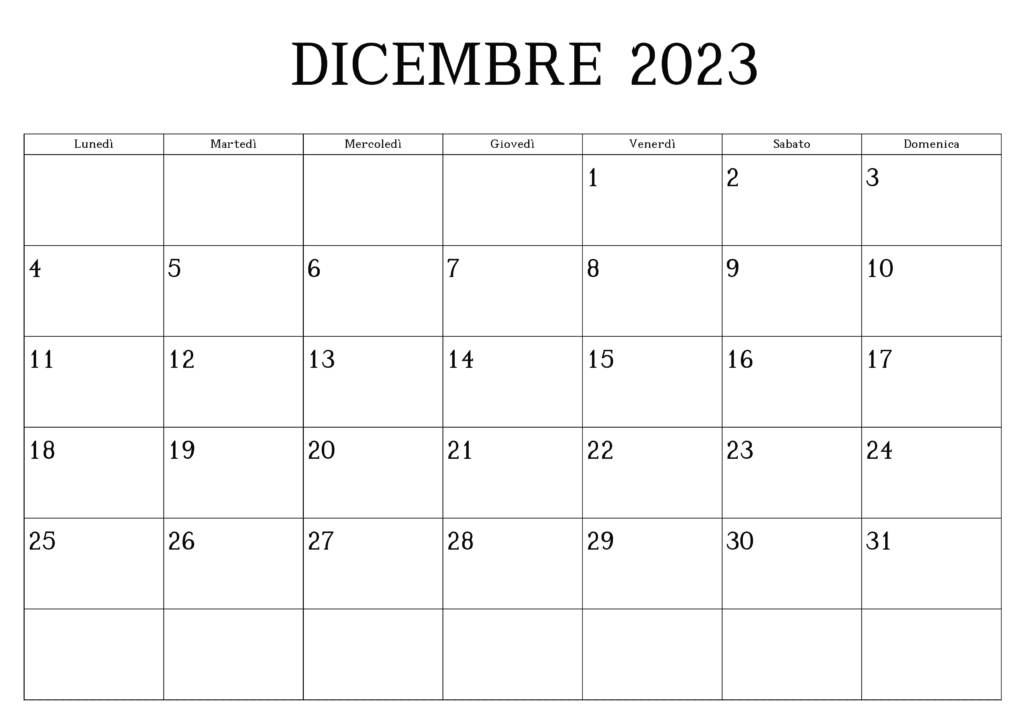 Calendario Dicembre 2023 Excel Pdf Events Managements 4681