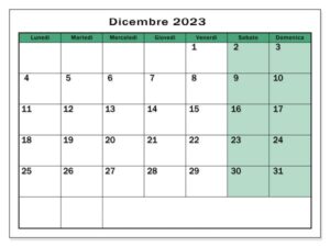 Calendario Dicembre 2023 Da Stampare Gratis