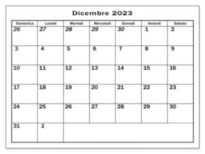 Calendario Dicembre 2023 Word PDF