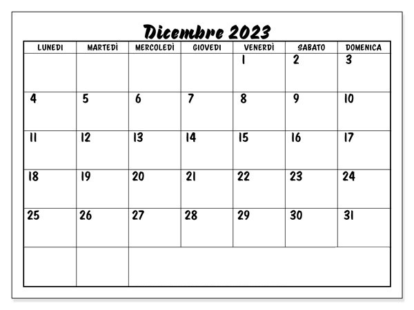 Calendario Dicembre 2023