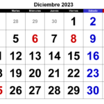 Calendario Diciembre 2023 Argentina para imprimir