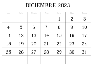 Calendario Diciembre 2023 Chile Word