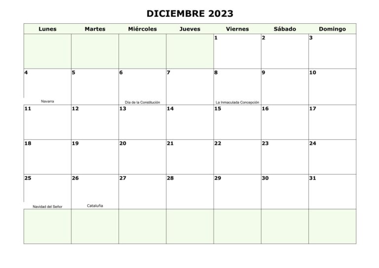 Calendario Diciembre 2023 Para Imprimir Minimalista