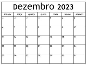 Calendário De Dezembro De 2023