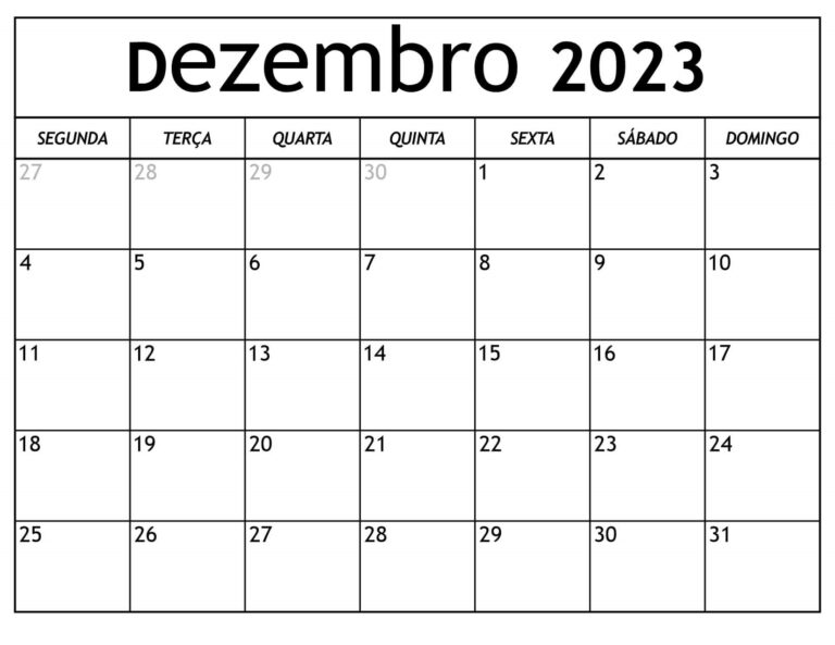 Calendário De Dezembro De 2023