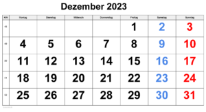 Dezember 2023 mit Feiertagen PDF