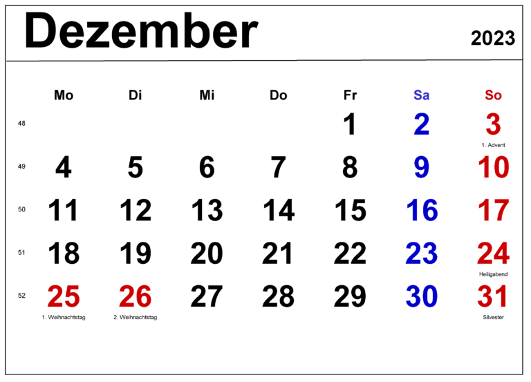 Kalender 2023 Dezember PDF