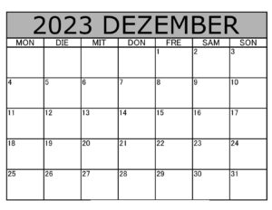 Kalender Dezember 2023 zum Ausdrucken