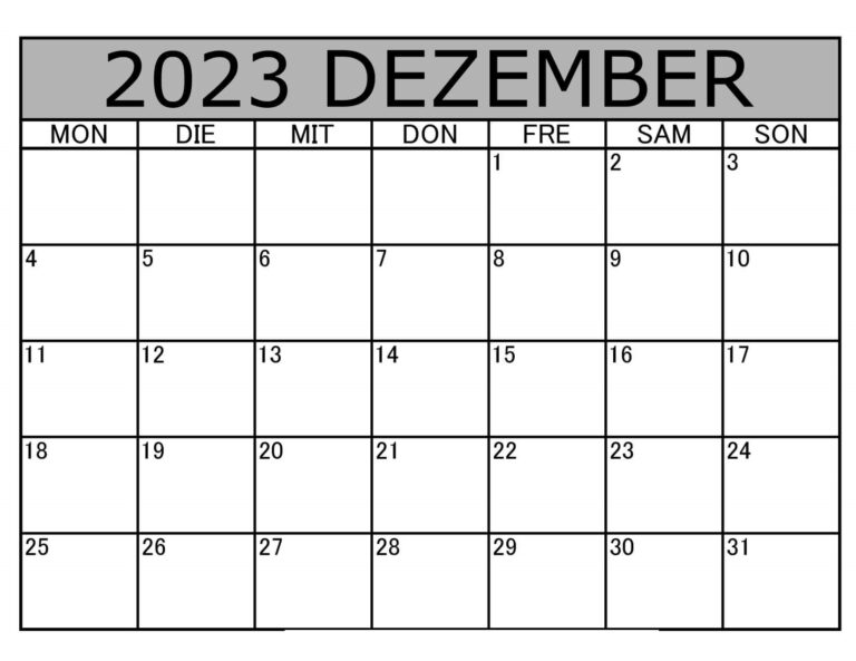 Kalender Dezember 2023 zum Ausdrucken