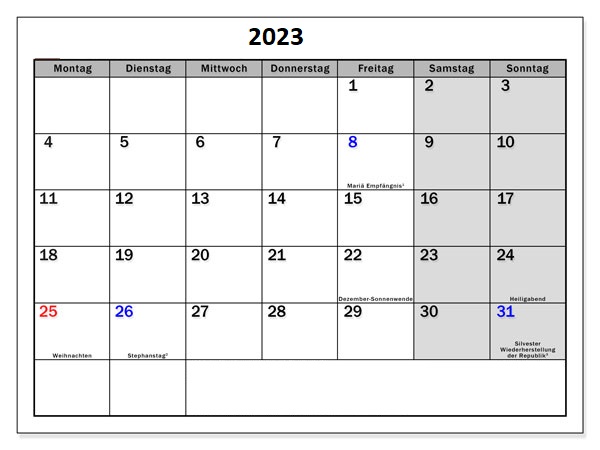 Kalender Dezember 2023 Mit Feiertagen PDF