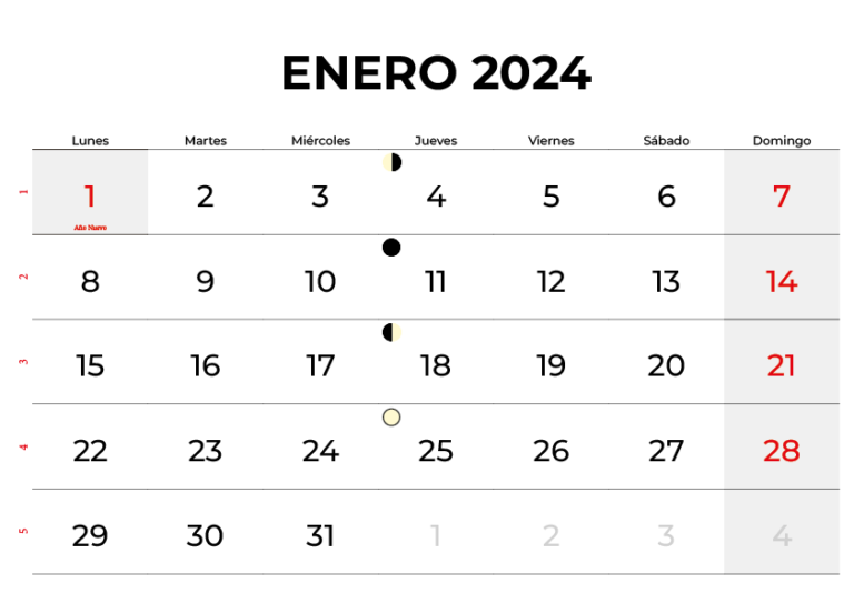 Calendario Enero 2024 Para Imprimir PDF