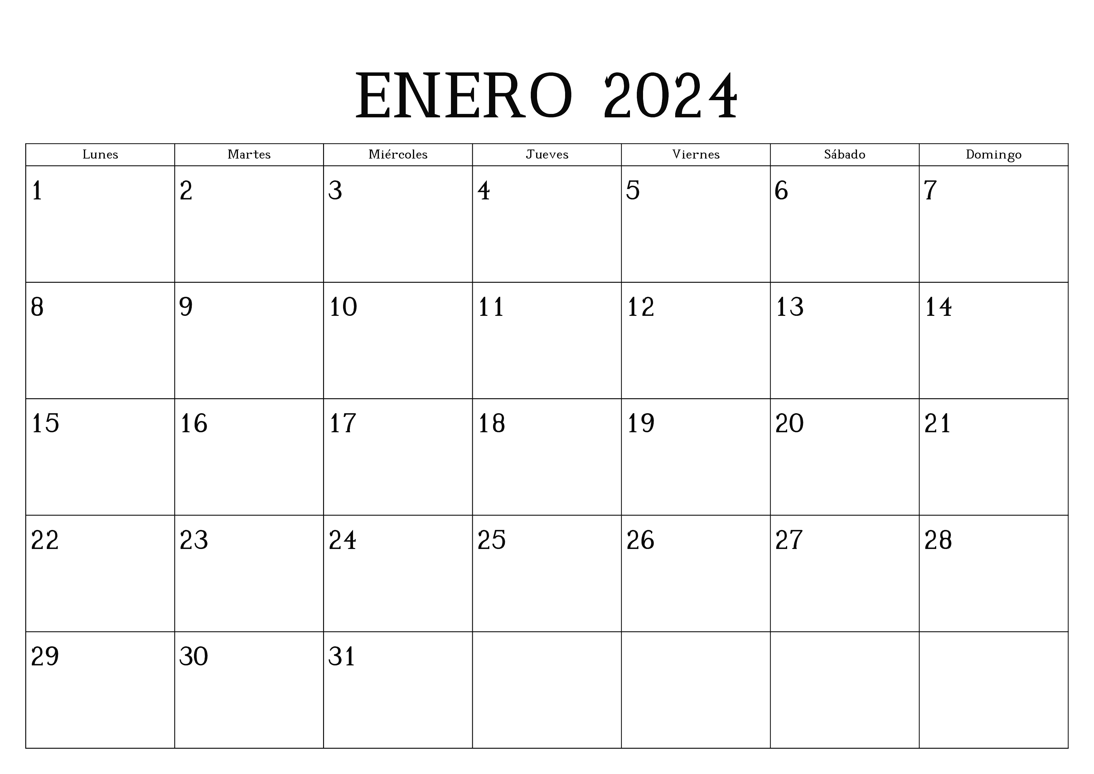 Calendario Enero 2024 Para Imprimir PDF, Excel Events Managements