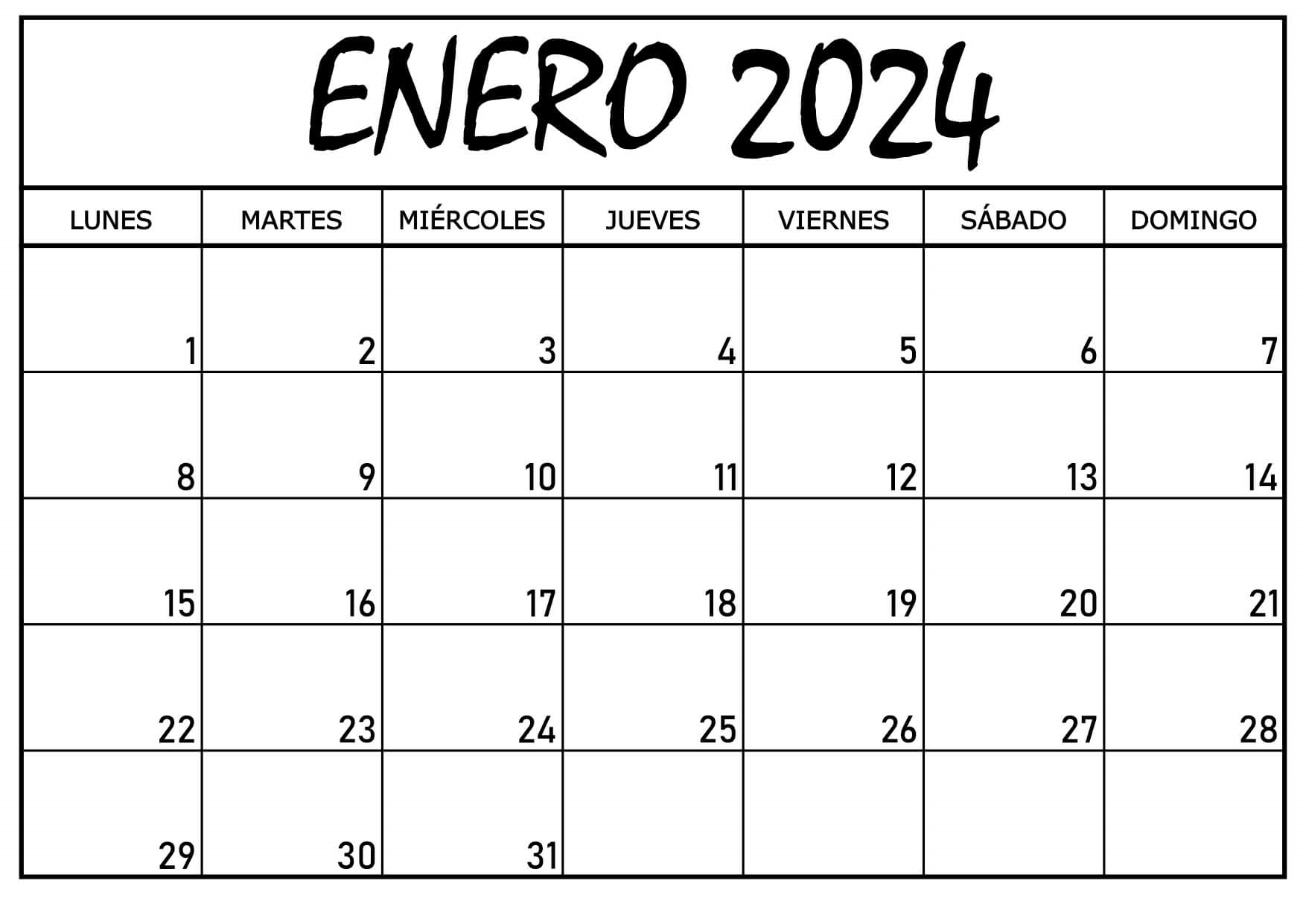 Calendario Enero 2024 Para Imprimir PDF, Excel Events Managements