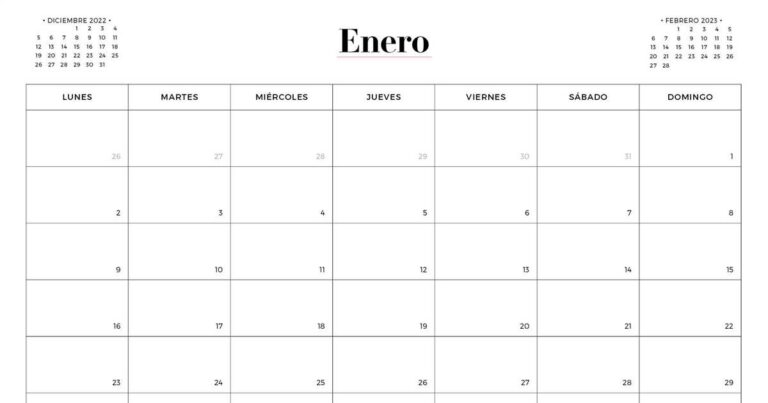 Calendario Enero PDF 2024 Para Imprimir