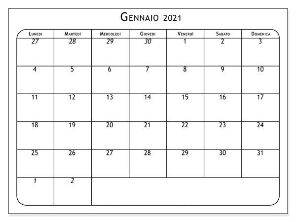 Calendario Gennaio 2024