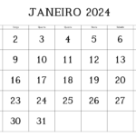 Calendário Janeiro 2024 Para imprimir