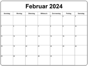 Kalender 2024 Februar Month Word PDF