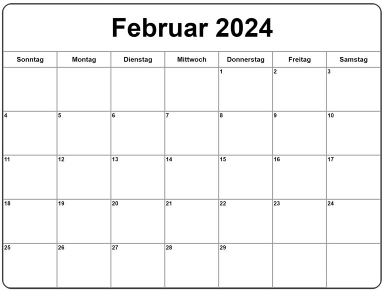 Kalender 2024 Februar Month Word PDF