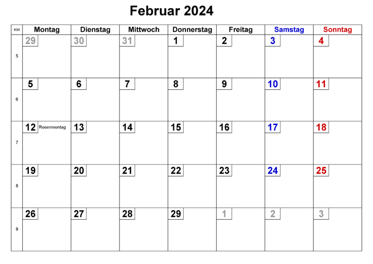 Kalender Februar 2024