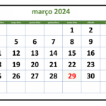 Calendário 2024 Março PDF