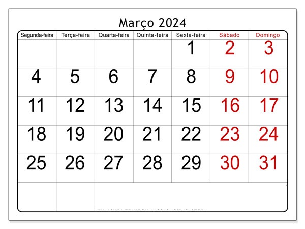 Calendário Março 2024