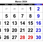 Calendario Marzo 2024 PDF Excel Word