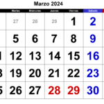 Calendario Marzo 2024 Para Imprimir PDF Gratis