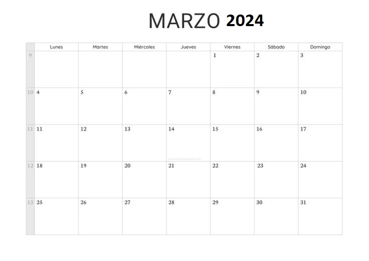 Calendario Marzo 2024