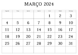 Calendário Mensal Março 2024 Imprimir