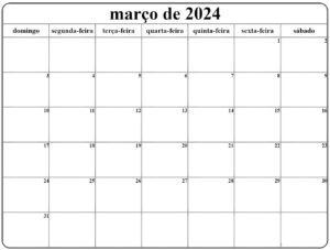 Calendário Mes De Março 2024 Para Imprimir