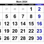 Calendrier Mars 2024 À Imprimer Mois Par Mois