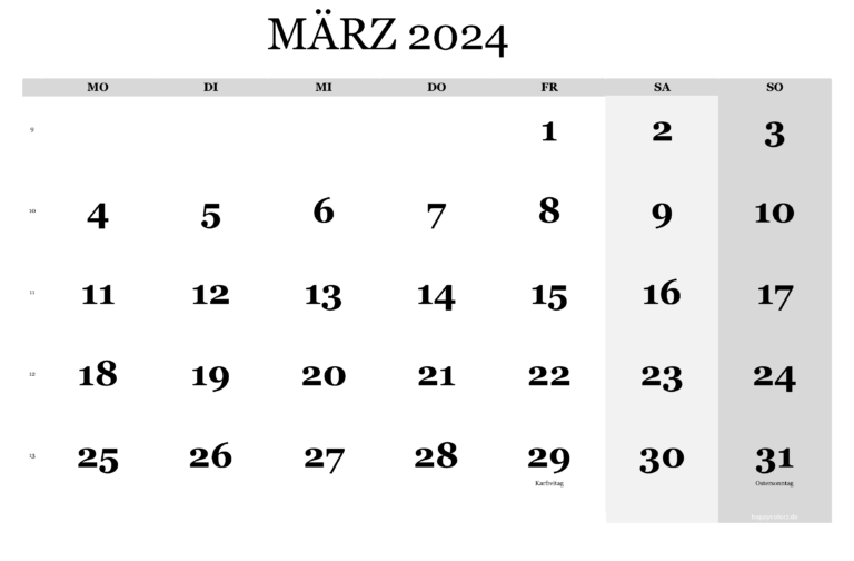 Kalender 2024 März bis mai