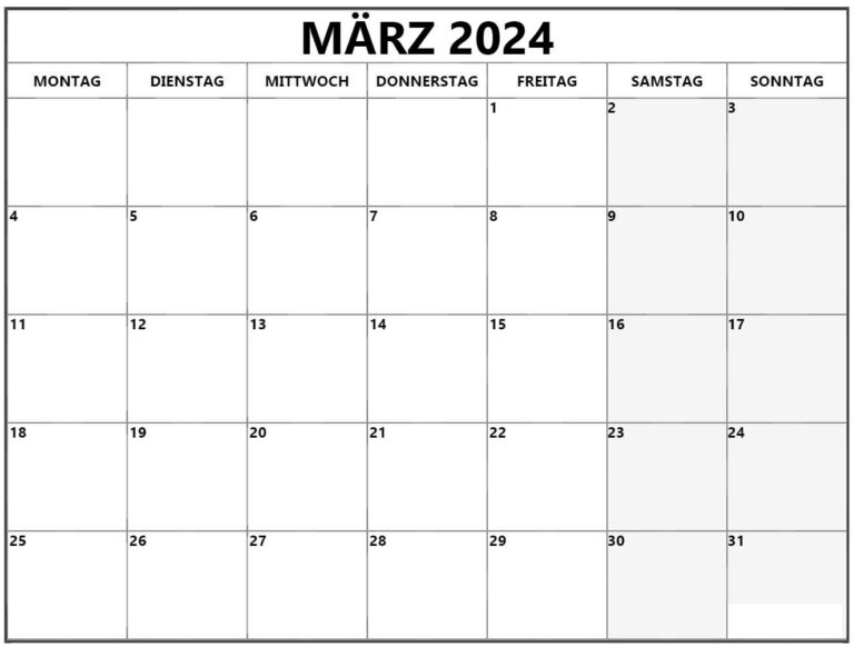 Kalender März 2024 Zum Ausdrucken Kostenlos Word