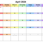 Kalender Monat April 2024 Zum Ausdrucken