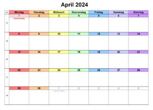 Kalender Monat April 2024 Zum Ausdrucken