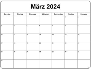 März 2024 Kalender Printable calendar