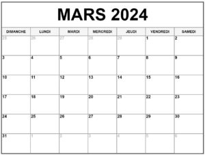 Mars Calendrier 2024 Imprimable