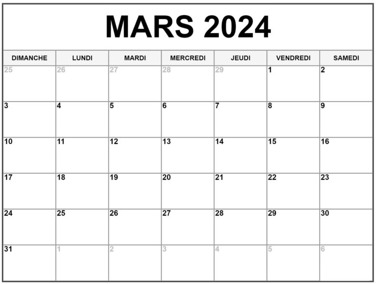 Mars Calendrier 2024 Imprimable